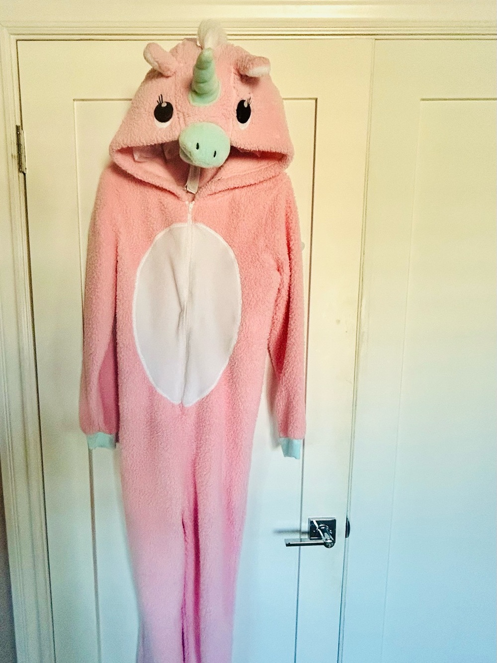 Womens Pink Unicorn One-Piece Hooded onsie